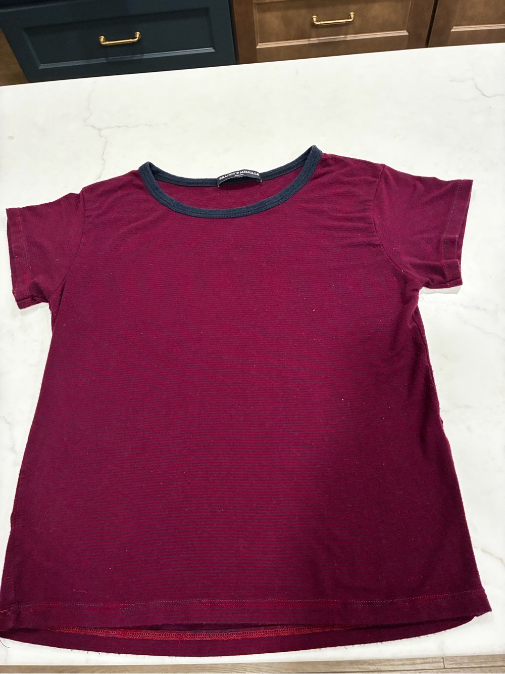 Brandy Melville Burgundy Tee with Navy Trim